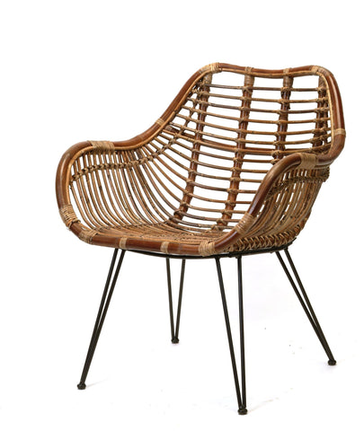 DARK RATTAN & IRON ARM CHAIR