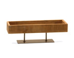 RECT WOOD TRAY ON METAL STAND