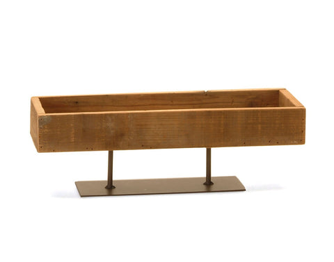 RECT WOOD TRAY ON METAL STAND